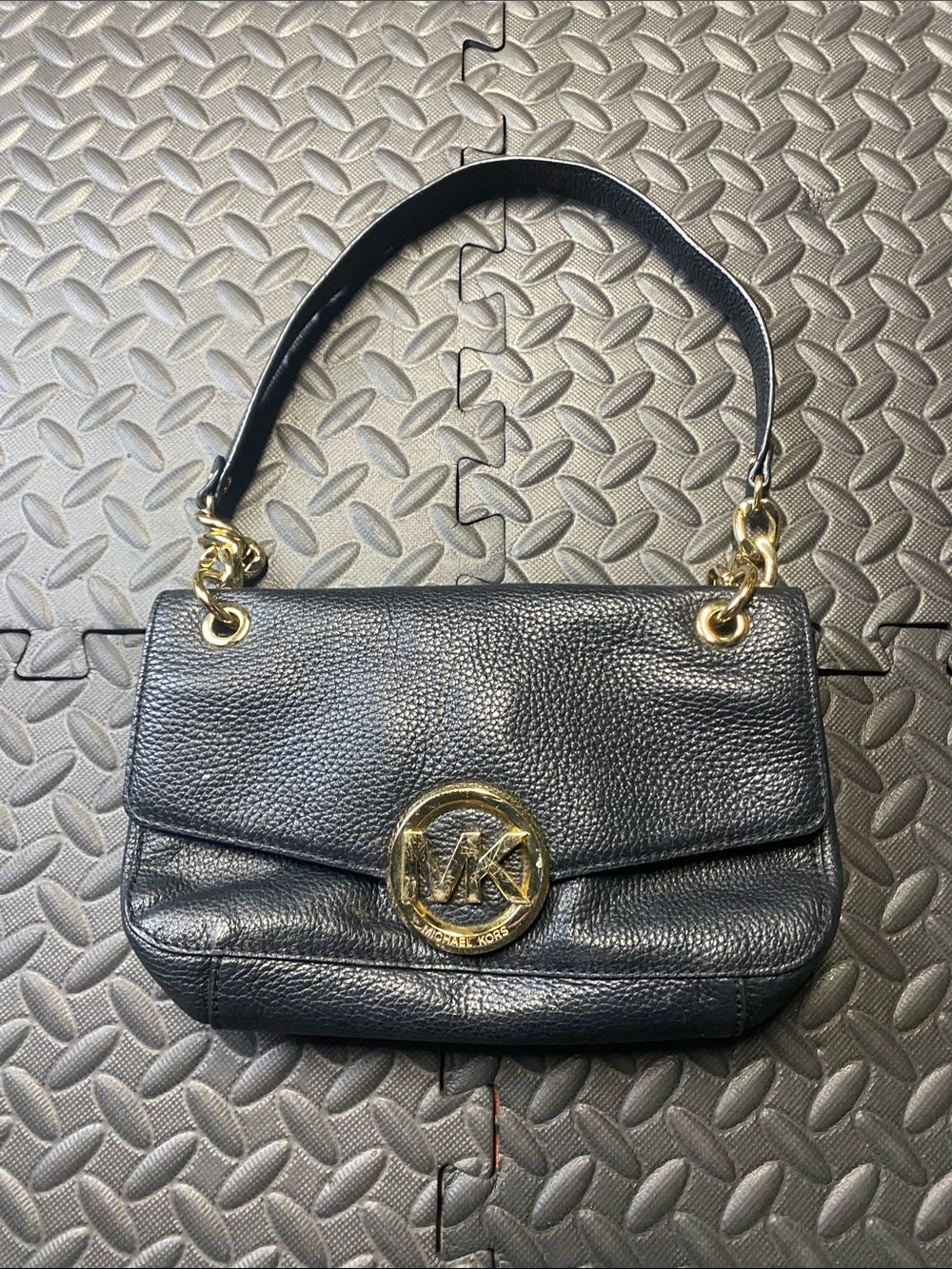 Michael Kors Jet Set Travel Large East West Purse Black Leather Chain